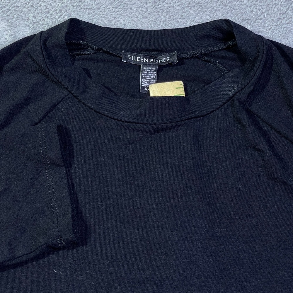 Eileen Fisher Black Long Sleeve‎ Crew Neck Tunic Dress M M Viscose Elastane
